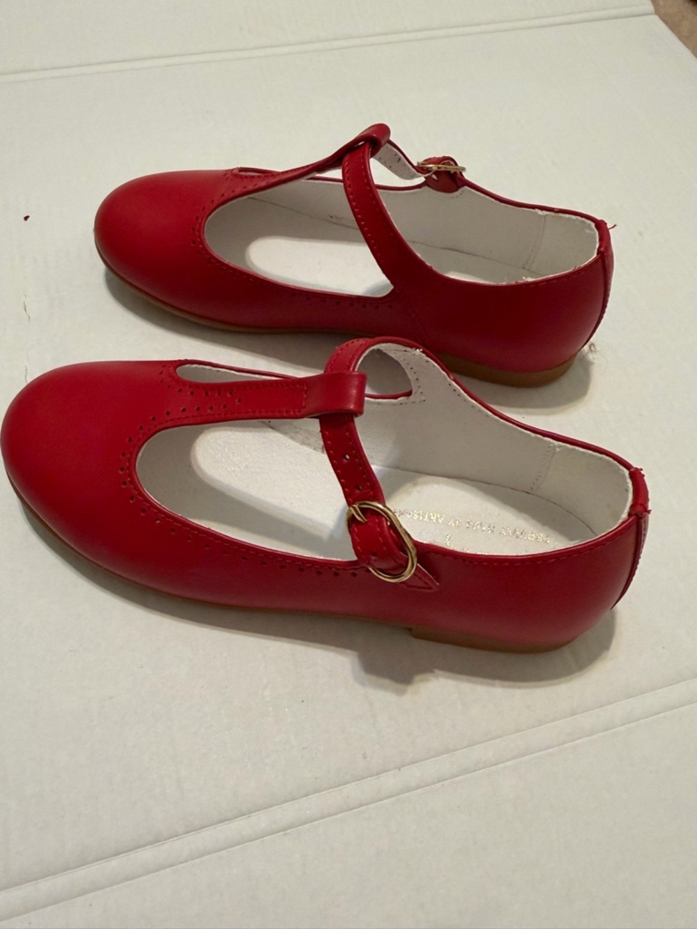 La Coqueta Red Leather T-Bar Mary Jane Shoes EU 27 US 10 - Picture 11 of 15
